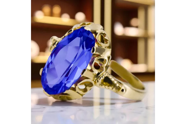 Žiedas Sapyras 14k geltono aukso Vintage vrc134y